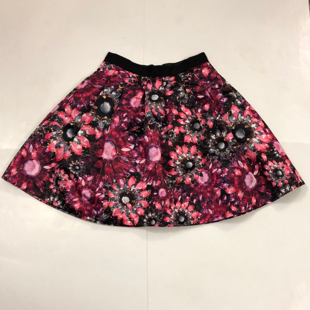 Ted Baker 2 Skirt Pink Black Floral Jewel Pleated A-line Pockets Crinoline Great